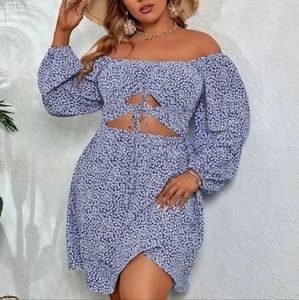 Shein 1XL blue cut out floral dress